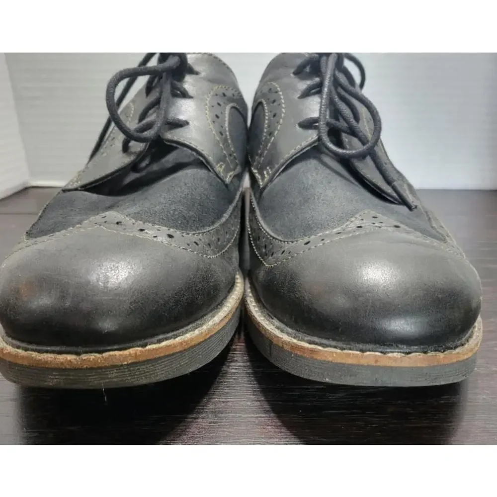 Abeo Wing Tip Oxford Dress Shoes Mens 8.5 Black Leather & Suede Lace Up